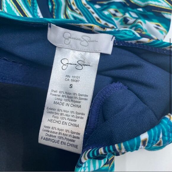 Jessica Simpson One-piece Swimsuit Teal and Navy with Gold Studs - Picture 5 of 16